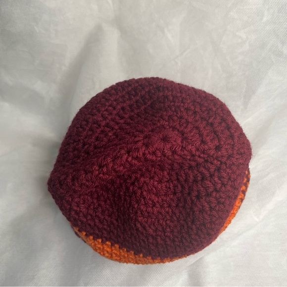 Handmade Crochet Strata Striped Beanie Hat Soft Maroon Orange Virginia VT Colors - Picture 5 of 7